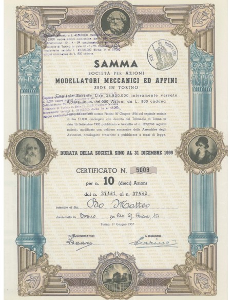 SAMMA MODELLATORI MECCANICI ED AFFINI 10 AZIONI TORINO 1957