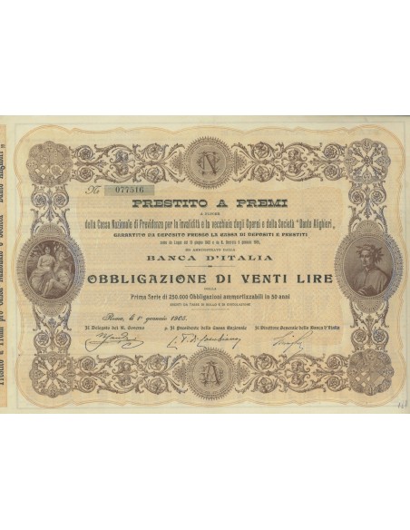 PRESTITO A PREMI CASSA NAZ. PREVIDENZA - 1 OBBLIGAZ. ROMA 1905