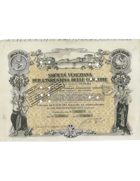 SOC. VENEZIANA PER L'IND. DELLE CONTERIE 100 AZIONI VENEZIA 1933