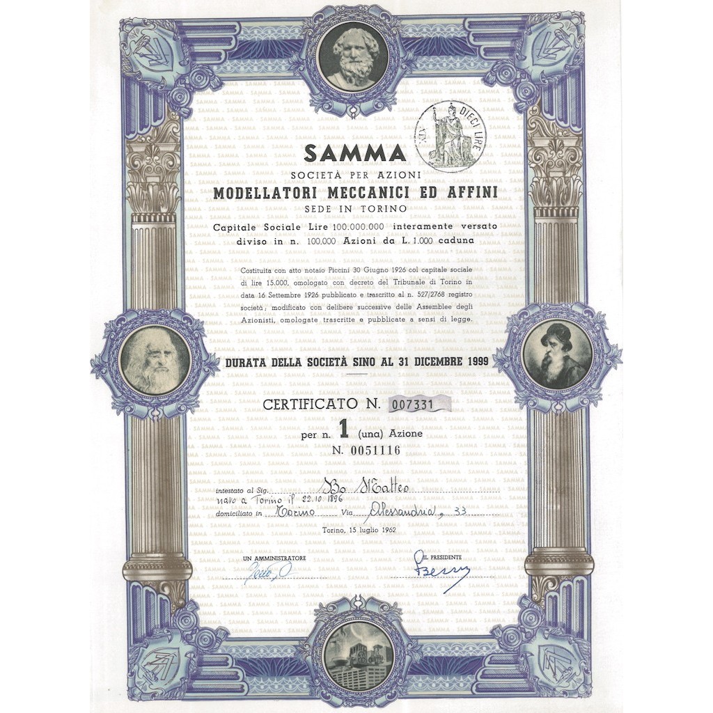 SAMMA MODELLATORI MECCANICI ED AFFINI 1 AZIONE TORINO 1962