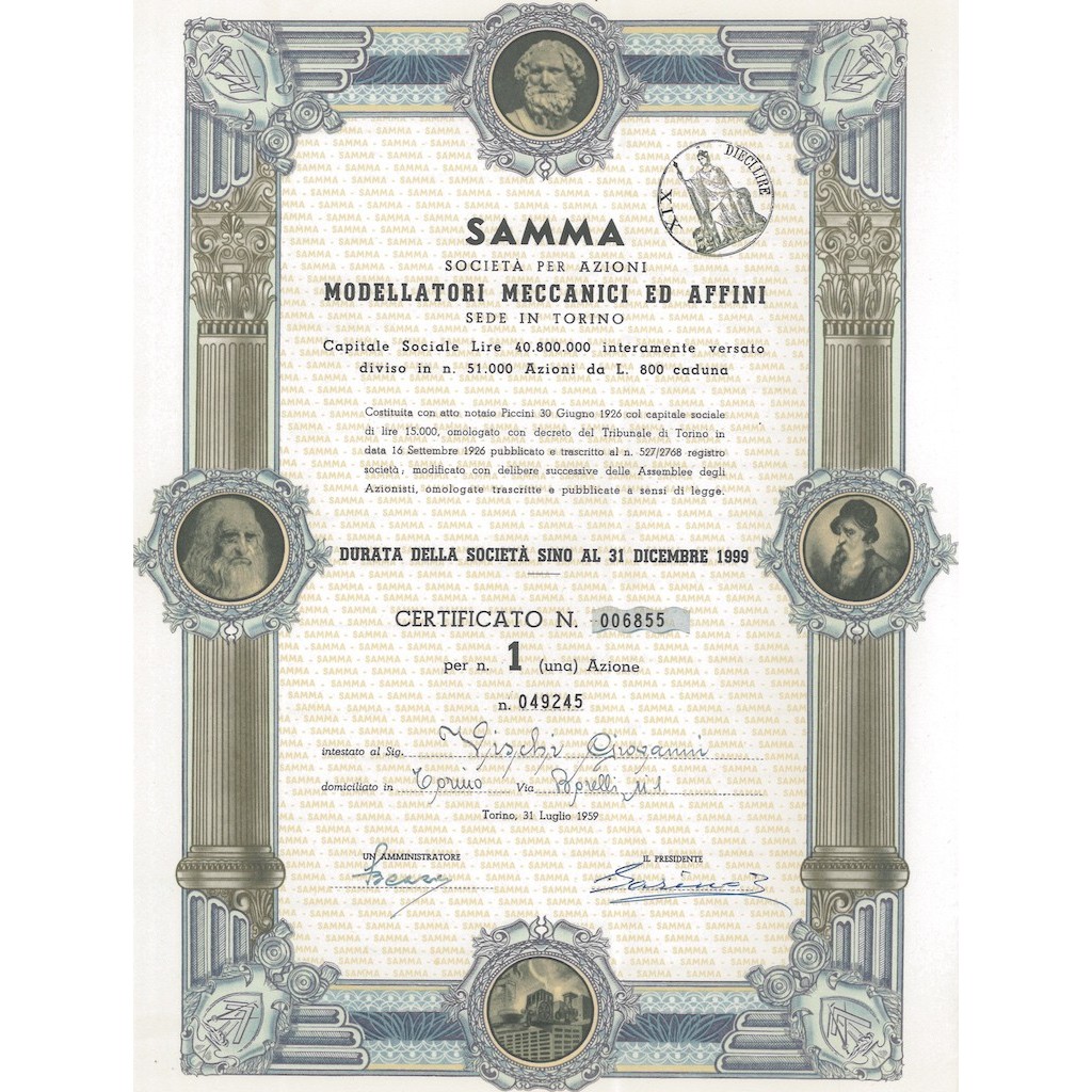 SAMMA MODELLATORI MECCANICI ED AFFINI 1 AZIONE TORINO 1959