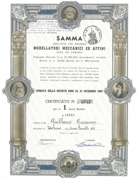 SAMMA MODELLATORI MECCANICI ED AFFINI 1 AZIONE TORINO 1958