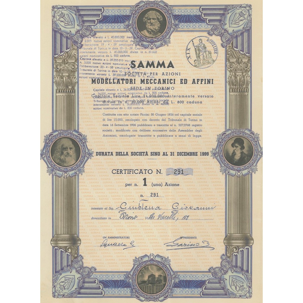 SAMMA MODELLATORI MECCANICI ED AFFINI 1 AZIONE TORINO 1926