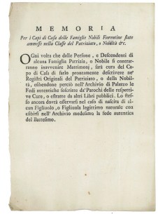 MEMORIA PER I CAPI CASA DELLE FAMIGLIE NOBILI FIORENTINE