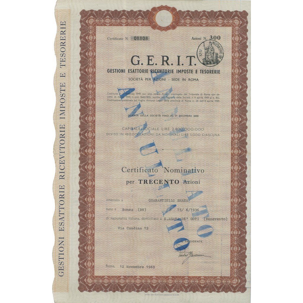 G.E.R.I.T. 300 AZIONI ROMA 1969