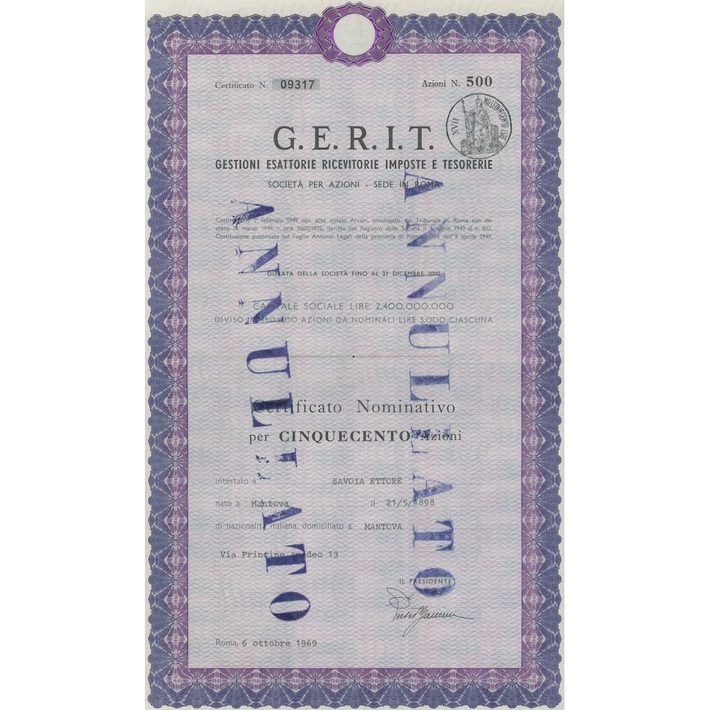 G.E.R.I.T. 500 AZIONI ROMA 1969