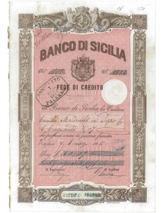 BANCO DI SICILIA - FEDE DI CREDITO 50,09 LIRE TRAPANI 1884