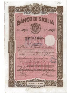 BANCO DI SICILIA - FEDE DI CREDITO 1041,12 LIRE TRAPANI 1884