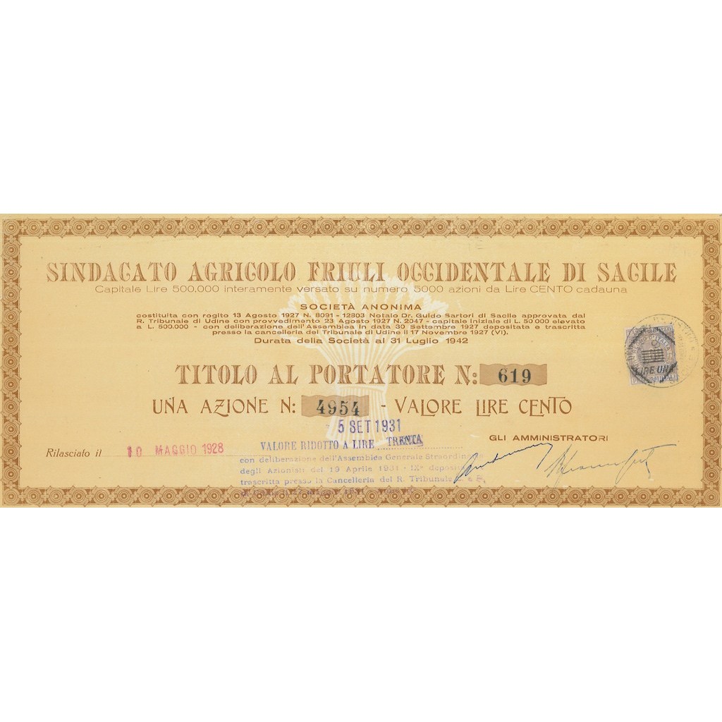 SINDACATO AGRICOLO FRIULI OCCIDENTALE DI SACILE 1 AZIONE 1942