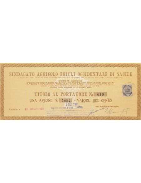 SINDACATO AGRICOLO FRIULI OCCIDENTALE DI SACILE 1 AZIONE 1942