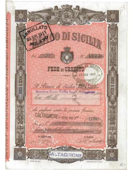 BANCO DI SICILIA - 1000 LIRE CALTAGIRONE 1917
