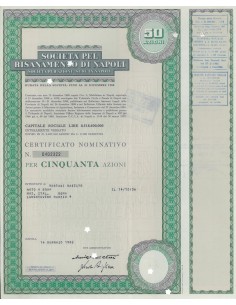 SOCIETÀ PEL RISANAMENTO DI NAPOLI 50 AZIONI NAPOLI 1972