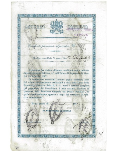 GOVERNO PONTIFICIO - CONS. ROMANO ROMA 1868