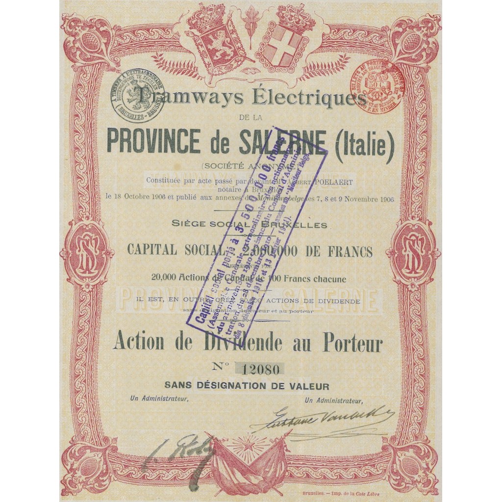 TRAMWAYS ELECTRIQUES DE LA PROVINCE DE SALERNE 1 ACTION 1906