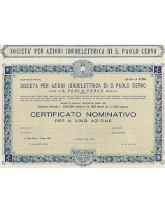 SOC. IDROELETTRICA DI S. PAOLO CERVO 1 AZIONE 1942