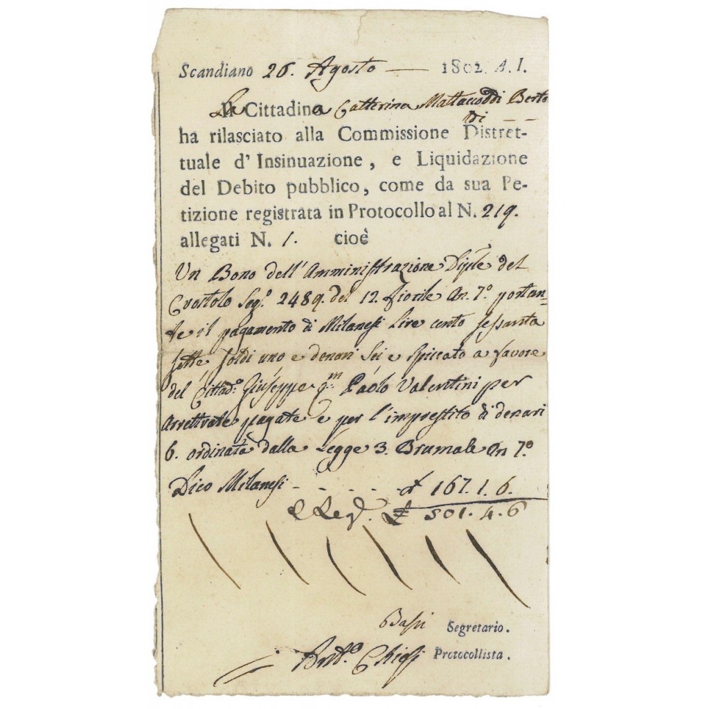 LIQUIDAZIONE DEB. PUBBLICO DI SCANDIANO - 1802