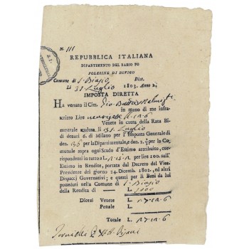 DIPARTIMENTO BASSO PO' - PAGAMENTO IL LIRE VENETE 1803
