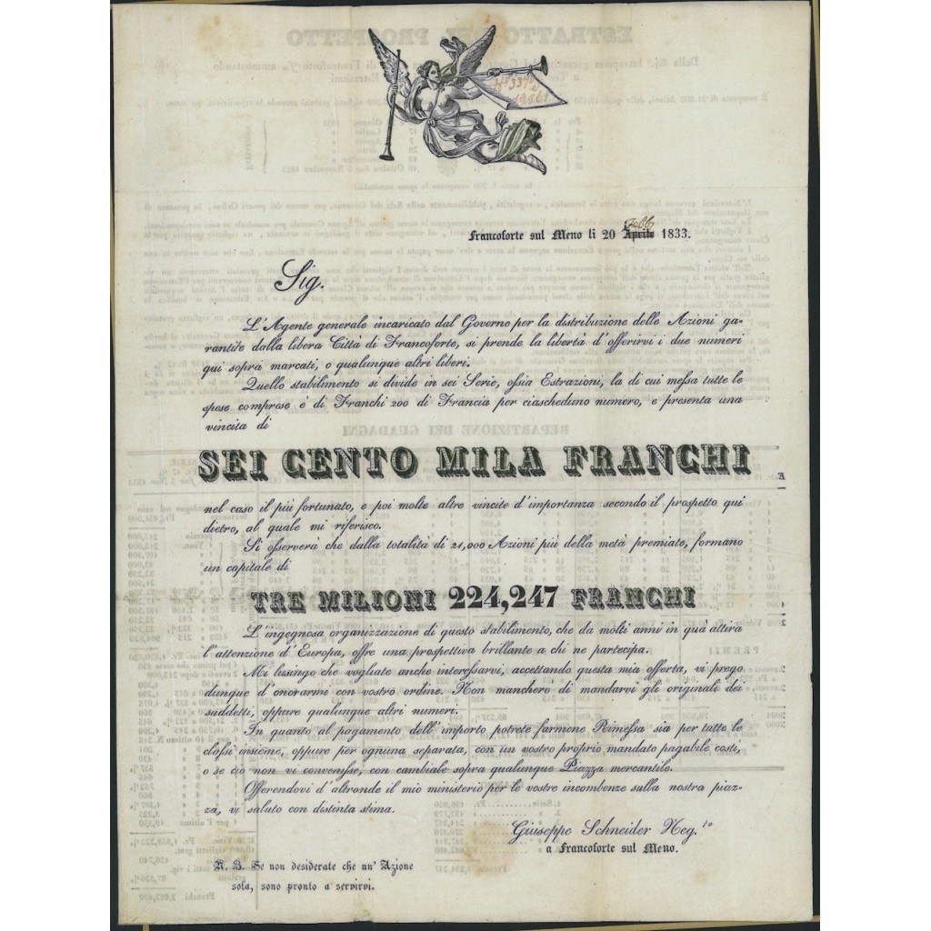 PROSPETTO DISTRIBUZIONE AZIONI - FRANCOFORTE SUL MENO 1833