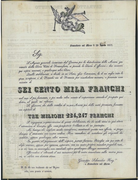 PROSPETTO DISTRIBUZIONE AZIONI - FRANCOFORTE SUL MENO 1833