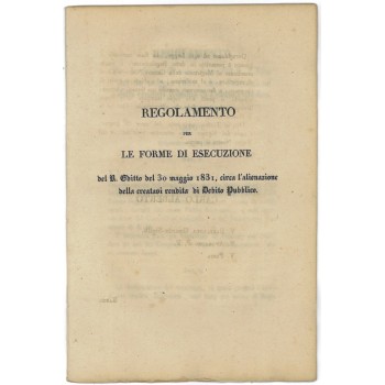 REGOLAMENTO ALIENAZIONE RENDITA DEBITO PUBBLICO 1831