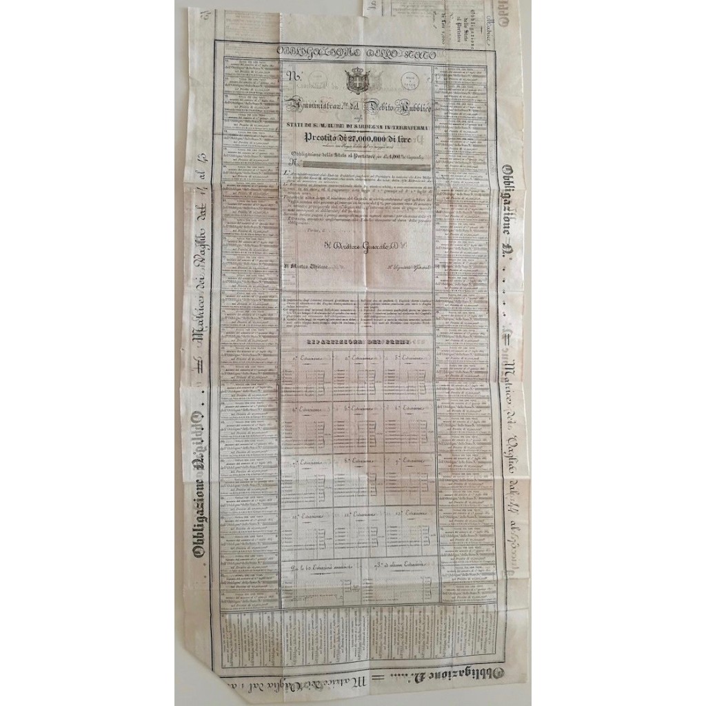 OBBLIGAZIONE AL PORTATORE PER 1000 LIRE - 1834