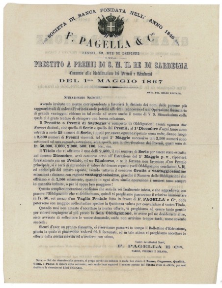 CIRCOLARE CONCORSO DISTRIB. A PREMI 1 MAGGIO 1867