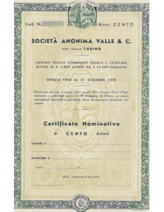 SOCIETA` ANONIMA VALLE & C. C - 100 AZIONI 1933