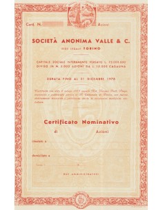 SOCIETA` ANONIMA VALLE & C. - CERTIFICATO NOM. DI AZIONI 1933