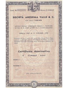 SOCIETA` ANONIMA VALLE & C - 5 AZIONI 1933