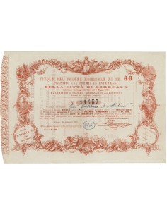 TITOLO DI FRANCHI 80 DELLA CITTA' DI BORDEAUX - PARIGI 1865
