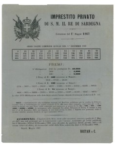 VOLANTINO IMPRESTITO PRIVATO - RE DI SARDEGNA - 1867