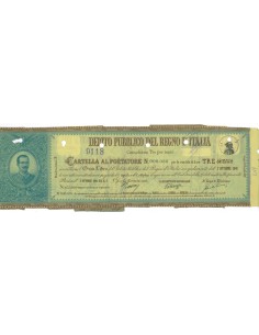 CARTELLA AL PORTATORE RENDITA LIRE TRE- ROMA 1941