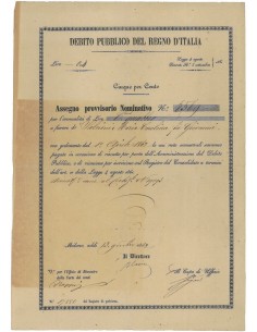 ASSEGNO PROVVISORIO NOMINATIVO 5% - MILANO 1869