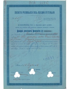 ASSEGNO PROVVISORIO 3,5% - DEB. PUBBLICO REGNO D'ITALIA ROMA 1905