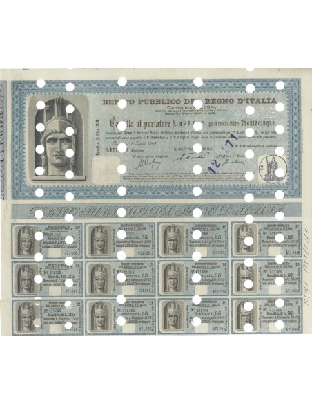 CARTELLA AL PORTATORE RENDITA 35 - D. PUBBLICO REGNO D'ITALIA ROMA 1945