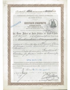 CERTIFICATO USUFRUTTO 3,50% - D. PUBBLICO REGNO D'ITALIA ROMA 1927