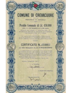 COMUNE DI CREVACUORE DUE OBBLIGAZIONI 1933