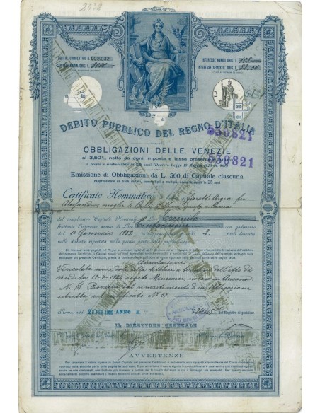 CERTIFICATO NOMINATIVO 3,50% - OBB. DELLE VENEZIE ROMA 1932