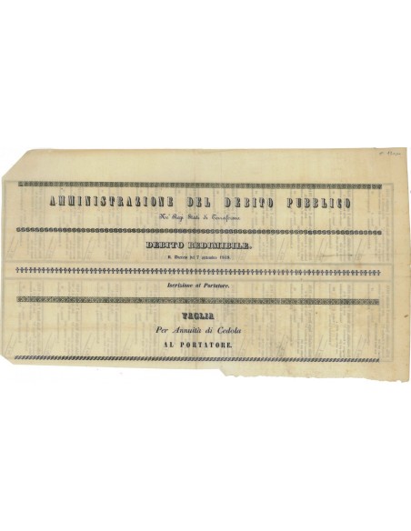 VAGLIA PER ANNUITA' DI CEDOLA - DEBITO REDIMIBILE 1848