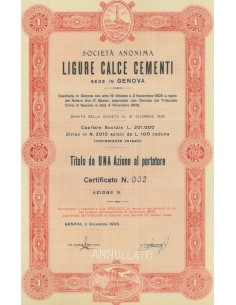 SOC. ANON. LIGURE CALCE CEMENTI 1 AZIONE GENOVA 1905
