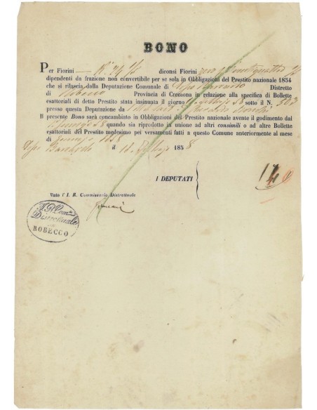 BONO NOM. 0,24 FIORINI - PRESTITO NAZIONALE 1854