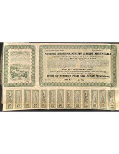 SOC. ANONIMA MINIERE ED ACQUE ARSENICALI 1 AZIONE PRIV. GENOVA 1909