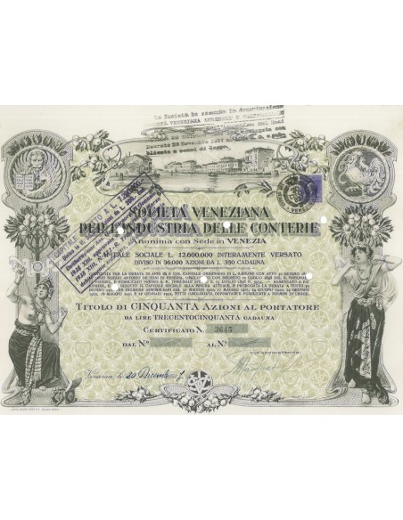 SOCIETA` VENEZIANA DELL` INDUSTRIA DELLE CONTERIE 50 AZIONI VENEZIA 1937