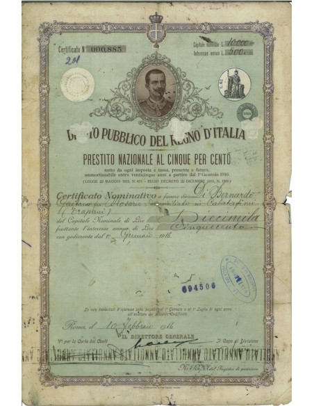 CERTIFICATO D'USUFRUTTO 5% - ROMA 1916