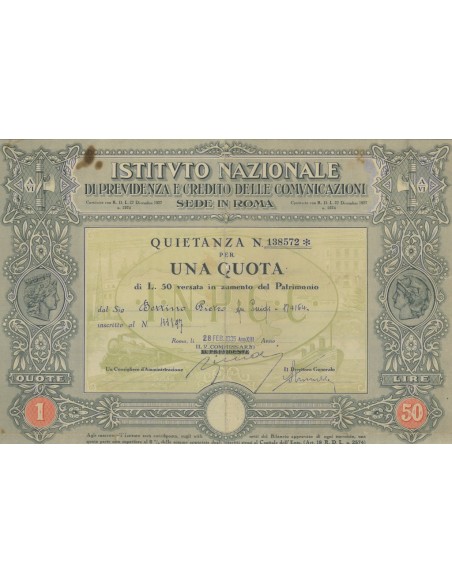 IST. NAZI. DI PREVIDENZA E CREDITO DELLE COMUNICAZIONI 1 QUOTA ROMA 1935