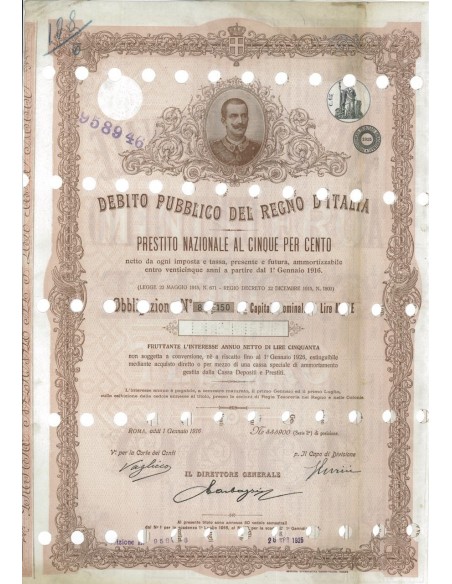 OBBLIGAZIONE LIRE 1000 - REGNO D'ITALIA ROMA 1916
