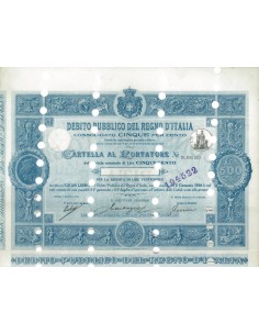 CARTELLA 500 LIRE - D.PUBBLICO CONSOLIDATO 5% REGNO D'ITALIA 1918