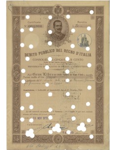 CERTIFICATO RENDITA 20 LIRE - D.PUBBLICO CONSOLIDATO 5% REGNO D'ITALIA 1920