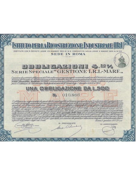 ISTITUTO PER LA RICOSTRUZIONE INDUSTRIALE 1 OBBL. 4,50% - 1937