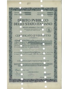 CERT. USUFRUTTO REDIMIBILE 3,50% - REGNO D'ITALIA ROMA 1963